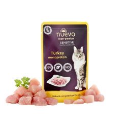 ZOOSHOP.ONLINE - Tiešsaistes Mājdzīvnieku Veikals - Консервы для кошек с индюком Nuevo Super Premium Cat Sensitive Turkey 85 гр