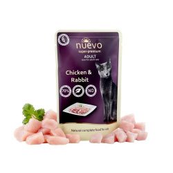 ZOOSHOP.ONLINE - mājdzīvnieku preces - Konservi kaķiem, vista un trusis Nuevo Super Premium Cat Adult Chicken & Salmon 85 gr