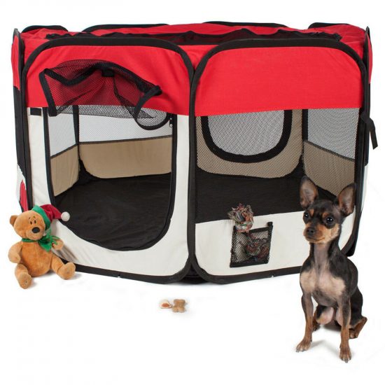 ZOOSHOP.ONLINE - mājdzīvnieku preces - Manēža saliekama suņiem, trušiem un kaķēniem, brezenta materiāls ar noņemamu grīdu - sarkanā krāsa
