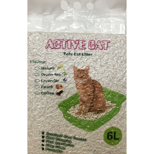 ZOOSHOP.ONLINE - Tiešsaistes Mājdzīvnieku Veikals - Absorbējošās Granulas Kaķu Pakaišiem Active Cat Tofu Green Tea No Dabīgām Sojas Šķiedrām 6 L